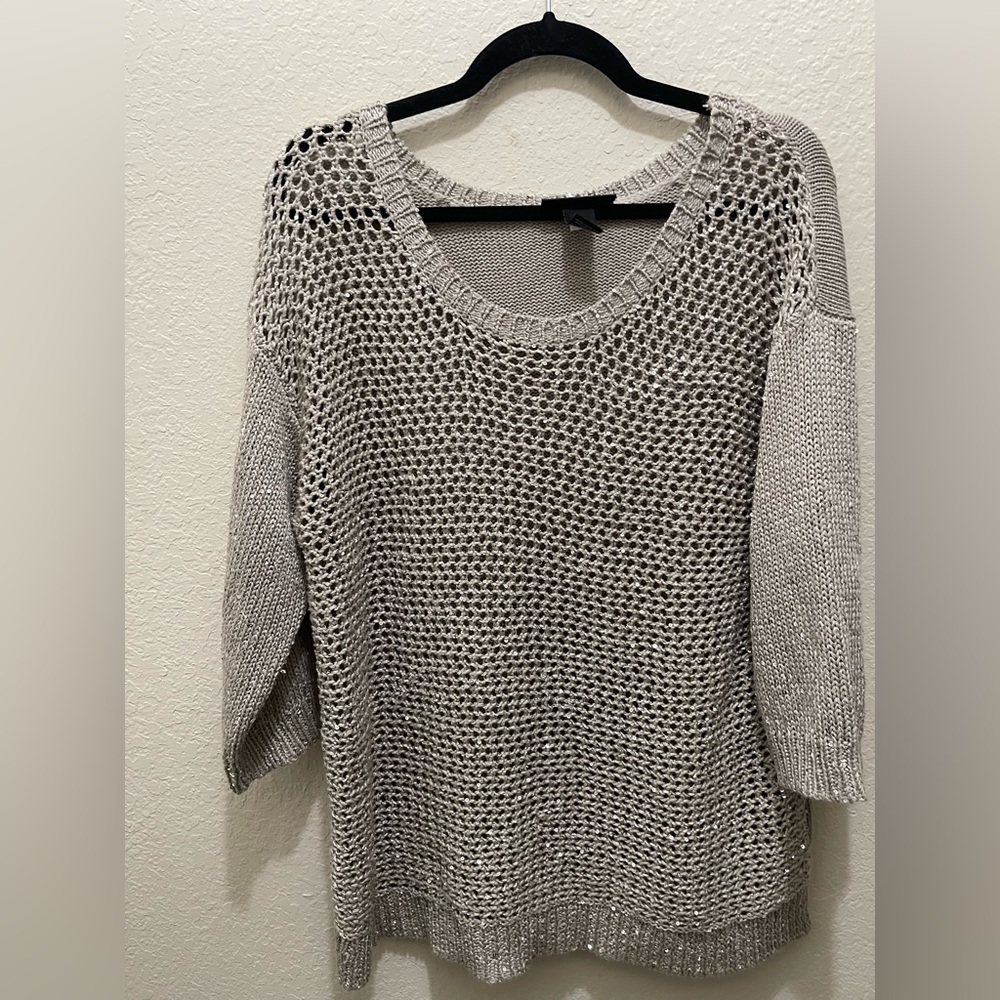 Lane Bryant Open-Knit Scoop Neck Sweater — Light Gray